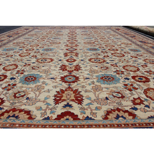 Large Sultanabad Design Rug in Ivory With Sky Blue and Brick Red 17'4 X 24'3 For Sale In Atlanta - Image 6 of 6