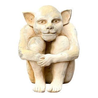 Vintage Plaster Crouching Gargoyle Figure For Sale