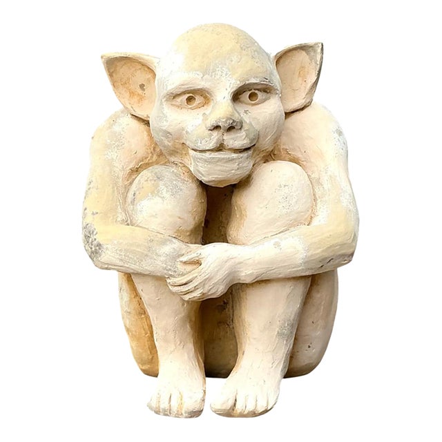 Vintage Plaster Crouching Gargoyle Figure For Sale