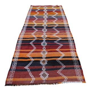 1960s Tribal Orange Striped Wool Handmade Kilim Rug For Sale