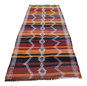1960s Tribal Orange Striped Wool Handmade Kilim Rug
