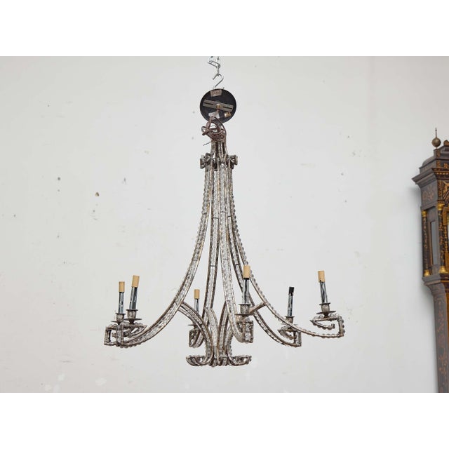 Mid 19th Century 19th Century French Iron and Beaded Six-Light Chandelier For Sale - Image 5 of 11