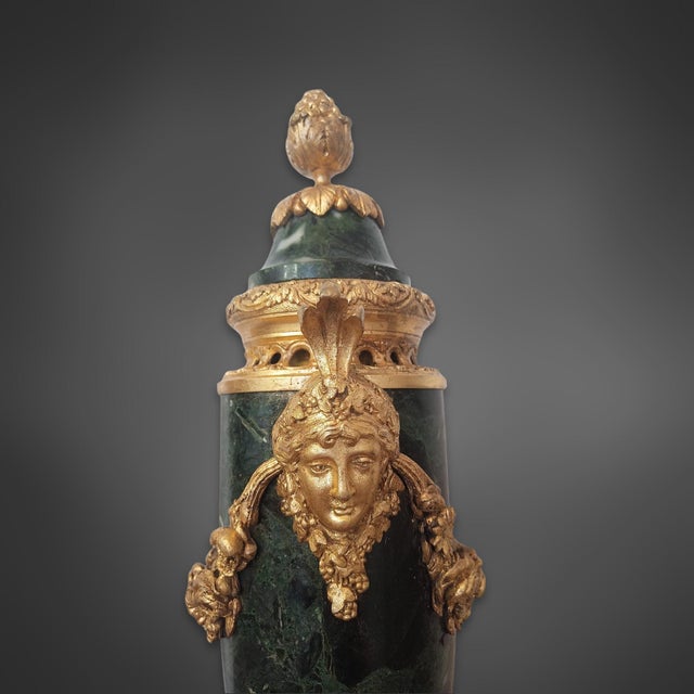Green 19th Century Louis XVI Style Green Marble and Gilt Bronze Cassolettes, Set of 2 For Sale - Image 8 of 10