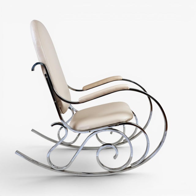 Vintage Thonet Style Chrome Rocking Chair Attributed to Maison Jansen Circa 1970's, chrome frame with scrolling details...
