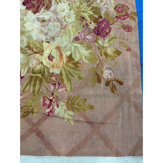 Large Antique Handwoven Floral French Aubusson Tapestry For Sale - Image 9 of 14