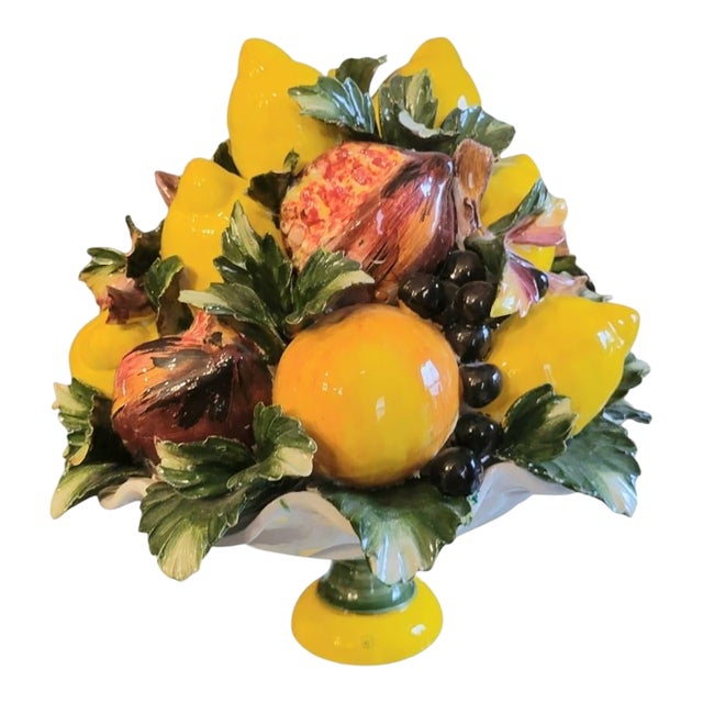 Vintage Extra Large Lemon Pomegranate Ceramic Italian Majolica Fruit Topiary Table Decor Centerpiece For Sale