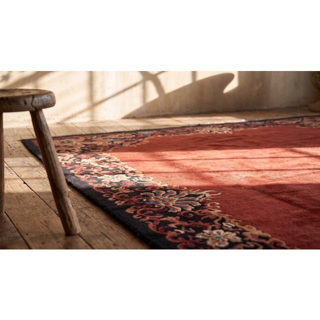 Red Fabuluos Red Open Field Color With Nice Floral Border Antique Chinese Art Deco Rug For Sale - Image 8 of 10
