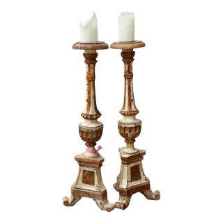 18th Century Italian Giltwood Cathedral Altar Candlesticks For Sale