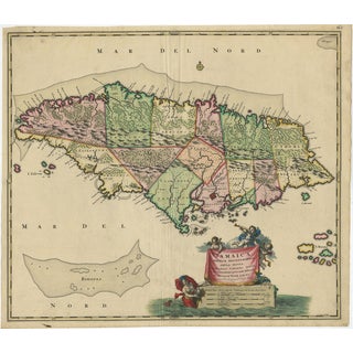 Antique Hand-Colored Map of Jamaica, 1680 For Sale
