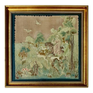 English Pastoral Woolwork Embroidery With Horse, Hounds & Rabbits, 19th Century For Sale