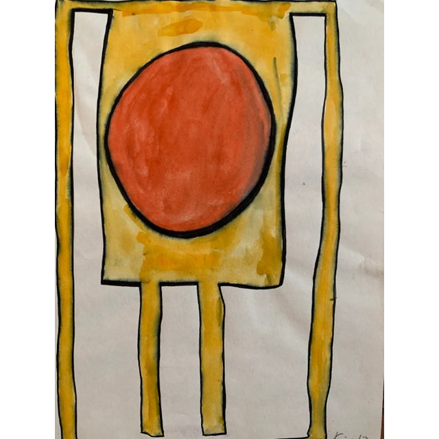 Michael Knigin Abstract 1 Orange and Yellow 1967 Ink brush and watercolor on paper 8.25"x11" unframed Signed and dated in...