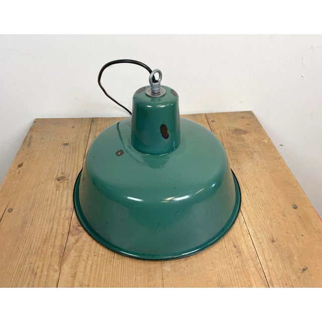 Industrial Green Enamel Pendant Lamp, 1960s For Sale - Image 9 of 13