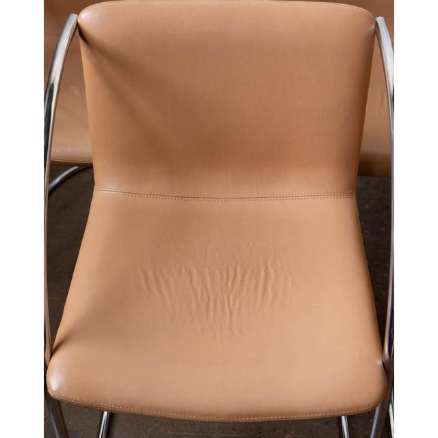 1970s Mid-Century Modern Saporiti Tubular Steel Chrome and Leather Italian Armchairs - Set of 6 For Sale - Image 9 of 17
