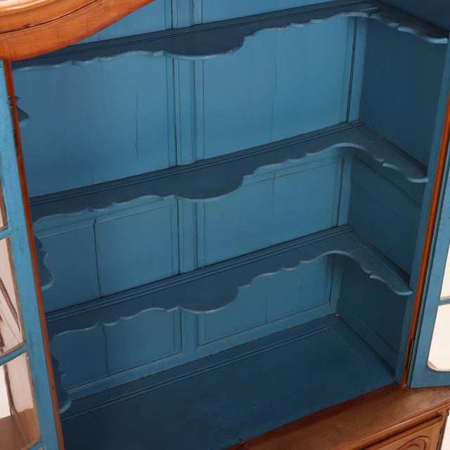 Late 19th Century Two-Part French Provincial Cherry Cabinet Having Painted Blue Display Hutch, 19th C. For Sale - Image 5 of 8