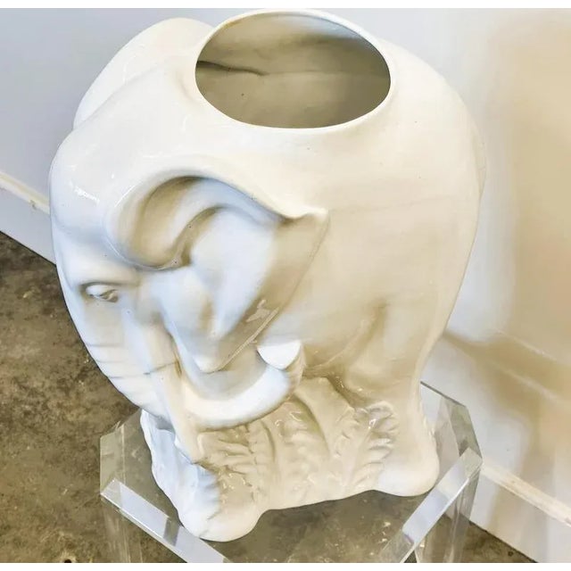 Vintage White Ceramic Elephant Umbrella Stand, 1970s For Sale - Image 9 of 12