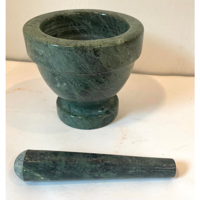 Nice vintage green marble stone mortar and pestle.