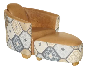 Set of Vintage Brown Leather and Kilim Rocket Armchair and Footstool