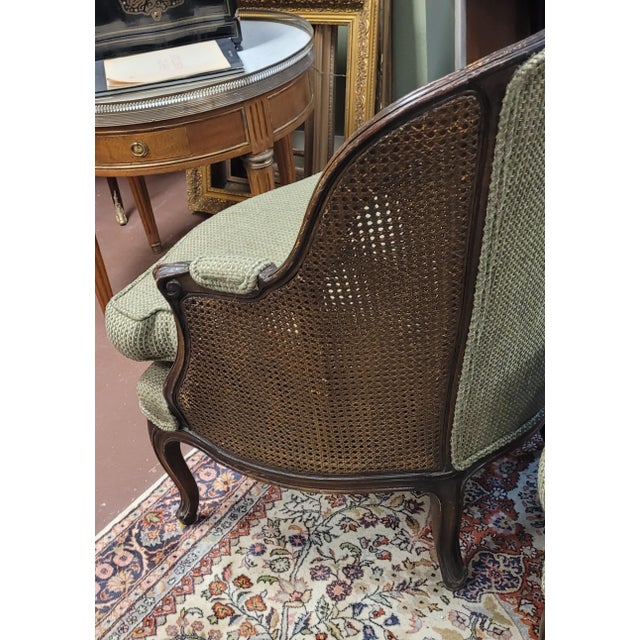 French Country Pair French Double Cane 1950s Bergere Chairs For Sale - Image 3 of 13