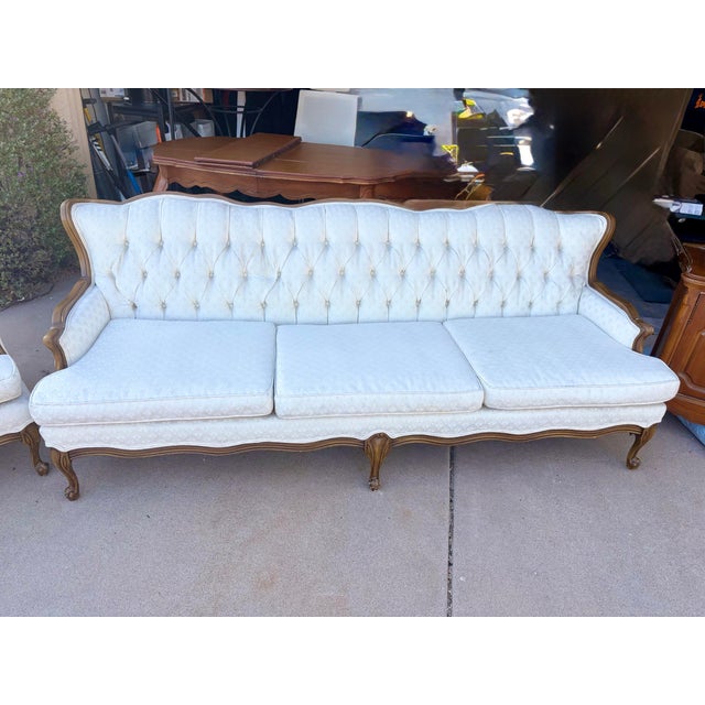 French Provincial Vintage Attributed Bassett Furniture - Chalons Collection -Tufted French Provincial Sofa in Sequoia Cherry For Sale - Image 3 of 9