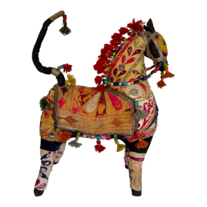 Antique Rajasthani Embroidered Textile Art Horse Figurative Sculpture