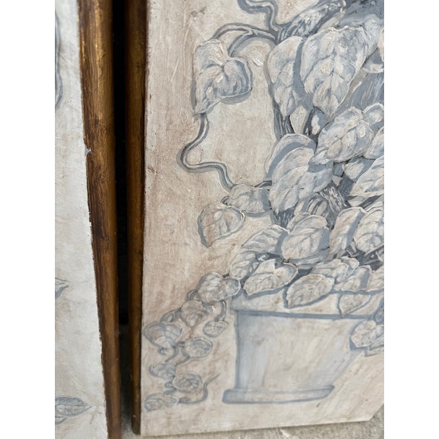 Vintage Italian Hand Paintings on Wood Panels With Pots Leaves and Birds - A Pair For Sale - Image 11 of 11