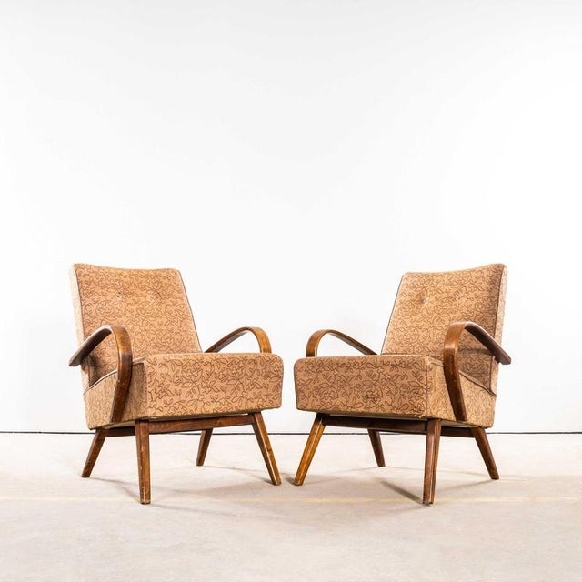 Armchair in Botanic Geometric Fabric by Jaroslav Šmídek, 1950s For Sale - Image 3 of 11