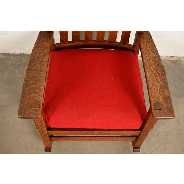 Brown L. & J. G. Stickley Antique Mission Oak Arts & Crafts Rocking Chair, Circa 1910 For Sale - Image 8 of 13