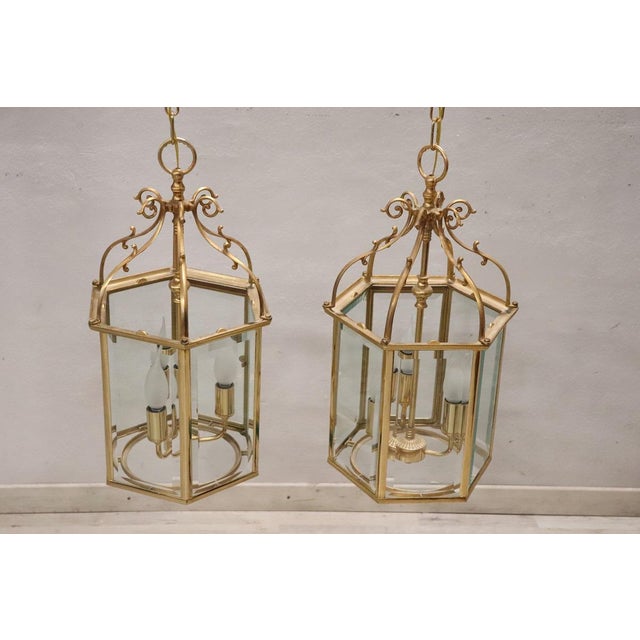 Metal Gilt Metal and Glass Lanterns, 1990s, Set of 2 For Sale - Image 7 of 15