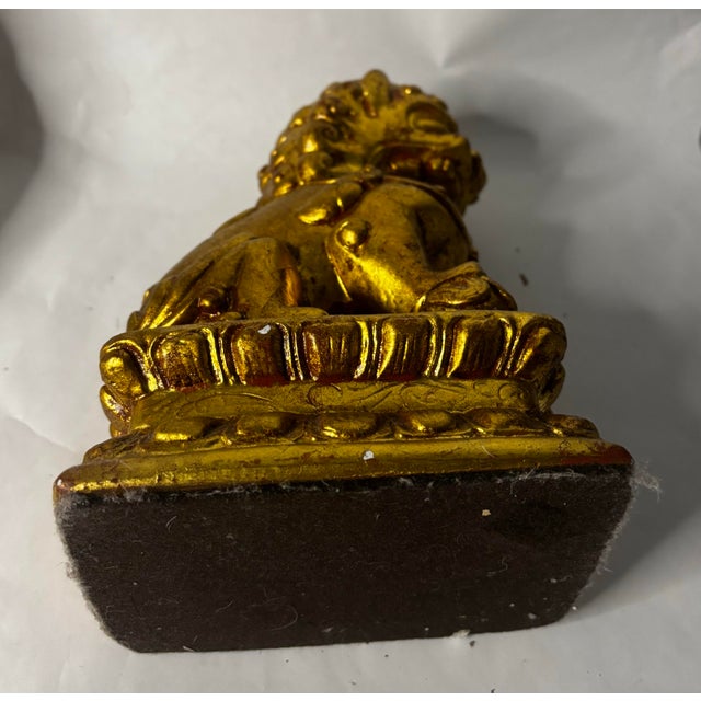 Early 20th Century Chinese Gilt Buddhist Guardian Lion on Lotus Base For Sale - Image 9 of 11