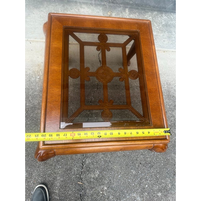 Vintage Chinoiserie Carved Wood End Table With Glass Inset For Sale - Image 10 of 10