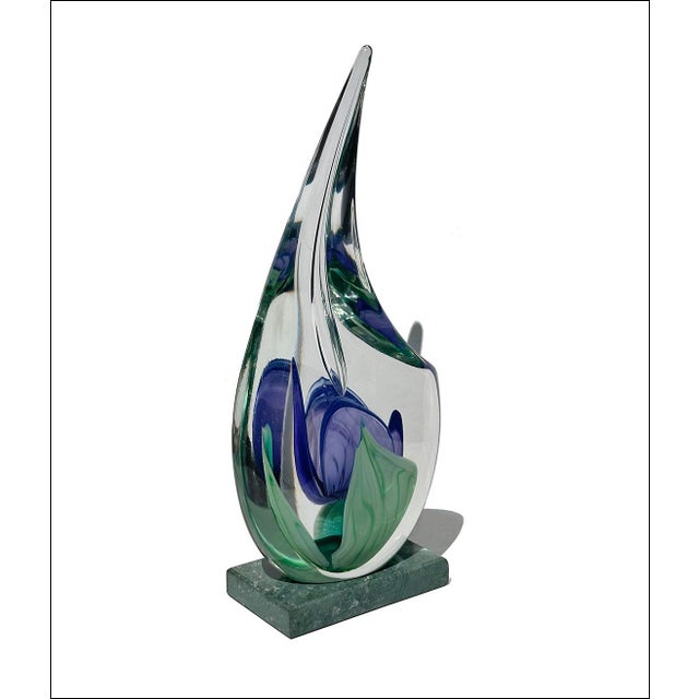 Signed Studio Art Glass Crimp Tulip Teardrop Sculpture For Sale - Image 9 of 9