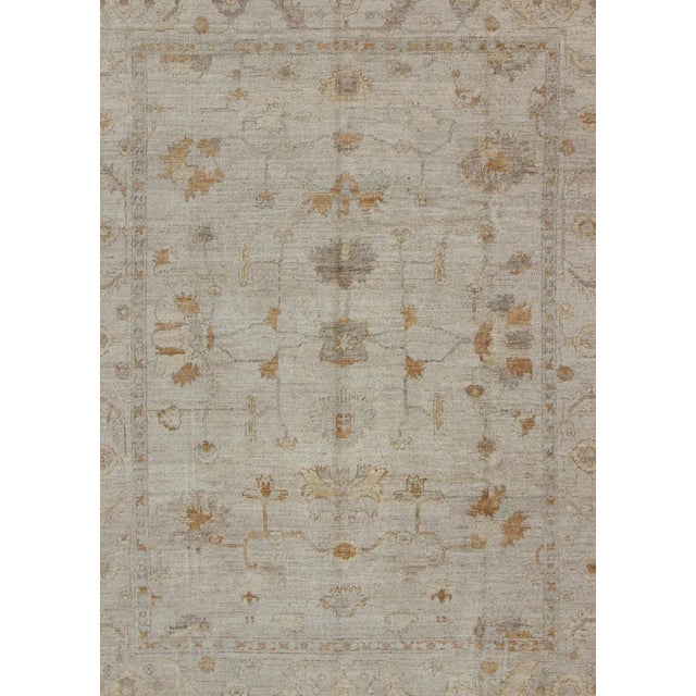 Angora Oushak Turkish Rug With Classic Oushak Design in Neutral Tones and Pop of Colors For Sale - Image 9 of 10