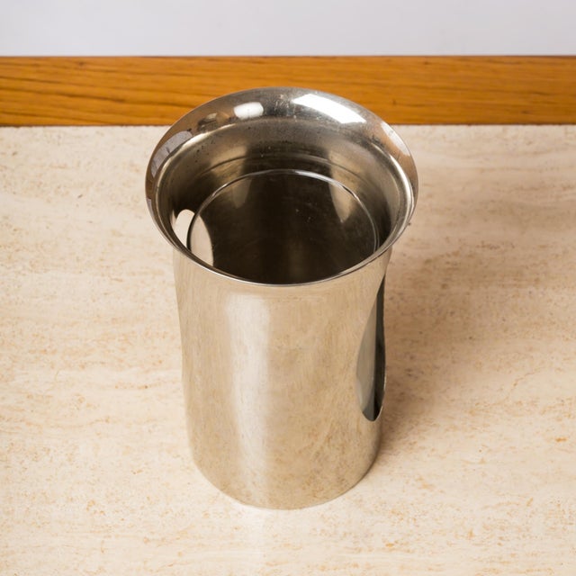 1970s Philippe Barbier Chrome-Plated Brass & Glass Photophore Candleholder or Vase For Sale - Image 5 of 10