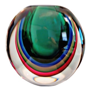 Luigi Onesto Handblown Murano Sommerso Art Glass Vase, Italy, 2000's. For Sale