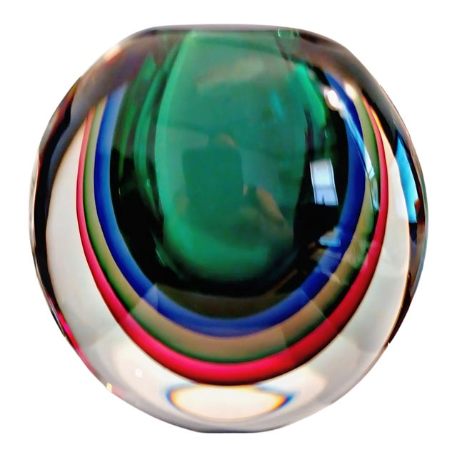 Luigi Onesto Handblown Murano Sommerso Art Glass Vase, Italy, 2000's. For Sale