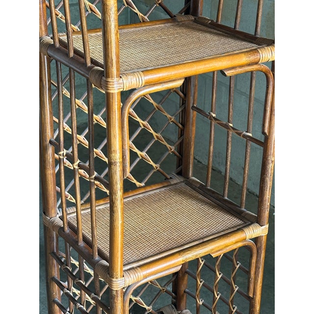 Brown 1980s Bamboo and Cane Etagere Shelf For Sale - Image 8 of 12