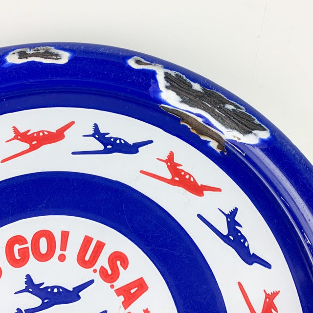Vintage Patriotic u.s.a. Ww II Porcelain Navy Flyer Pilot Airplane War Time Tray For Sale - Image 9 of 11