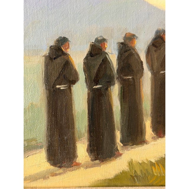 Ortensio Gionfra, Friars in Procession, 1960s, Oil Painting on Panel, in Flawless conditions. Designed 1960 to 1969