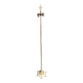 Antique Art Deco Cast Iron Gilded and Onyx Stone Floor Lamp For Sale