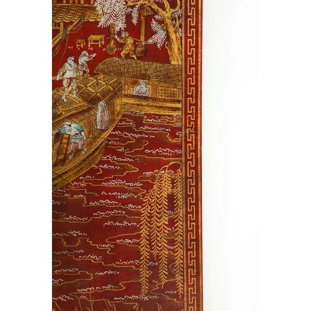 Set of Six Red Lacquered Chinoiserie Panels For Sale - Image 12 of 13