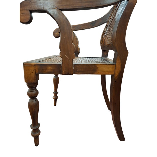 Pair of Caned & Carved Wood Arm Chairs For Sale - Image 11 of 18