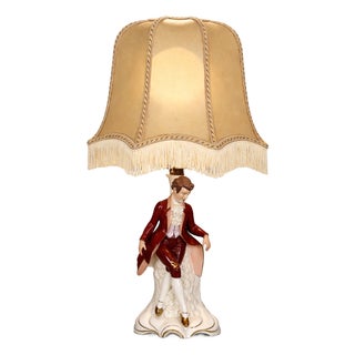 Vintage Porcelain Model 5368BL Table Lamp with Rococo Figure in the style of Dresden Style For Sale