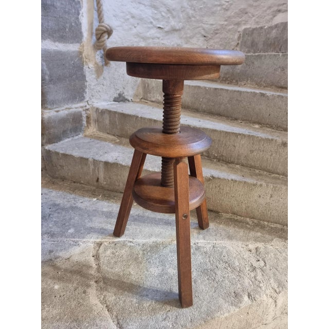 Brown Vintage French Adjustable Stool in Beechwood, 1950s For Sale - Image 8 of 13
