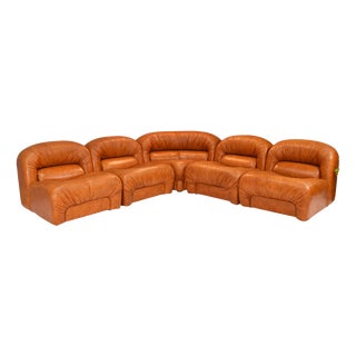 Sectional Sofa in Cognac Leather by Rossi Di Albizzate, Italy, 1970s, Set of 5 For Sale