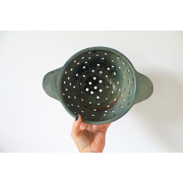 Vintage Glazed Studio Art Pottery Berry Strainer W/ Saucer For Sale - Image 9 of 10