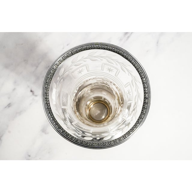 1910s Stunning Antique Etched Glass Vase With Sterling Silver Rim & Pedestal Base Floral Trumpet Vase Luxury Home Decor For Sale - Image 5 of 18
