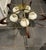 Mid-Century Modern Vintage Mid-Century Modern 5-Light Walnut & Brass Chandelier With Opaline Glass Shades For Sale - Image 3 of 3