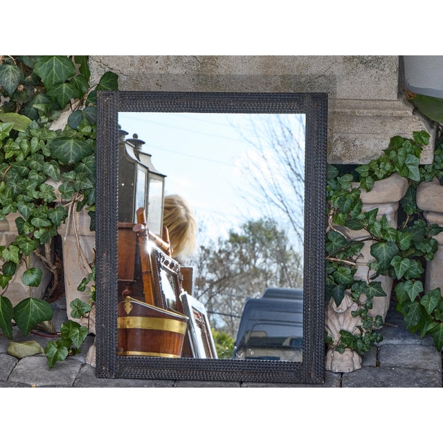 Early 20th Century French Tramp Art Mirror with Deeply Carved Geometric Frame, Circa 1900 For Sale - Image 5 of 12