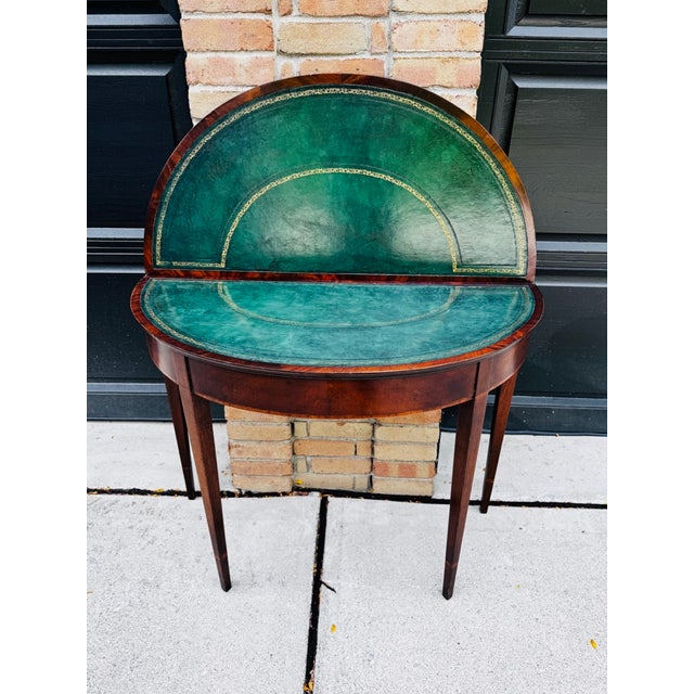 Antique Emerald Green Leather Top Flame Mahogany Table For Sale In Columbus - Image 6 of 10