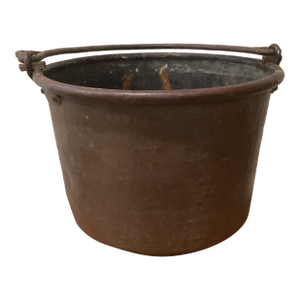 Antique Copper Cauldron With Iron Handle Hand Chased and Hammered Rich Patina
